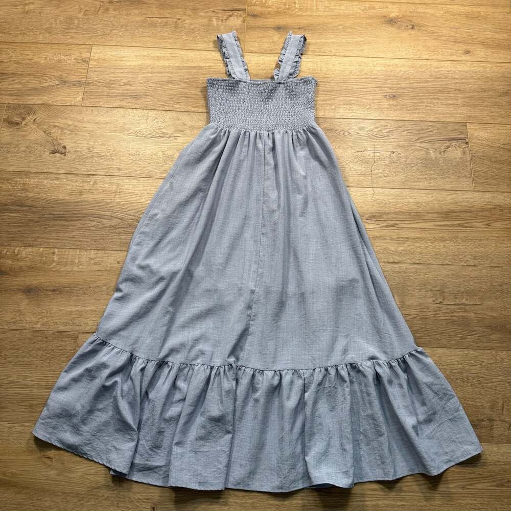 Bohme Light Blue Smocked Maxi Dress Ruffle Straps Cottagecore Size S - Picture 10 of 13